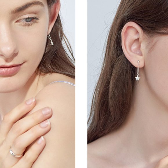 💙Star Chain Earrings Asymmetric Design - Picture 7 of 12